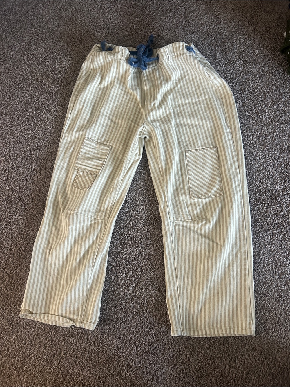 Women’s  Striped Drawstring Casual Pants - Blue/White